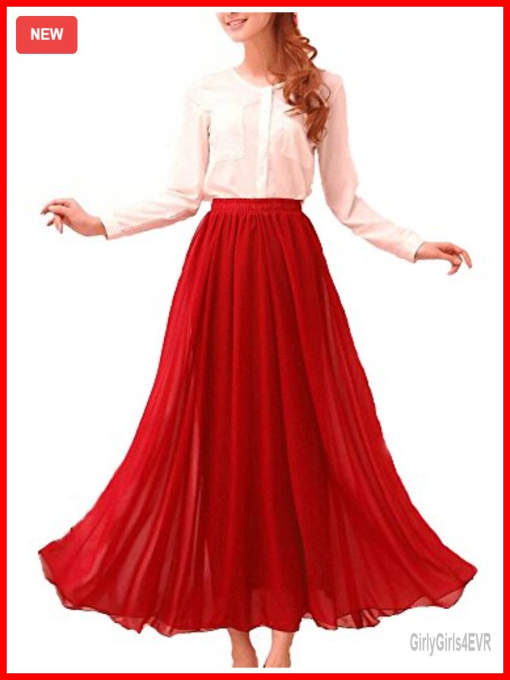 Chiffon Maxi Skirt Retro Elastic Waist Beach Summer Ankle Length
